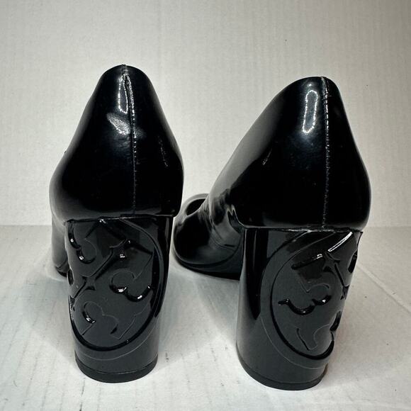 Tory Burch Size 6.5 Logo Black Patent Leather Pump Heels Workwear Office Siren - Picture 6 of 10
